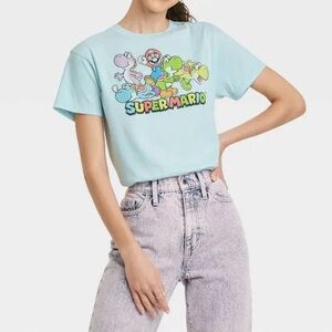 Super Mario Women's Group Shot Blue Short Sleeve Graphic T-Shirt Size M NWT